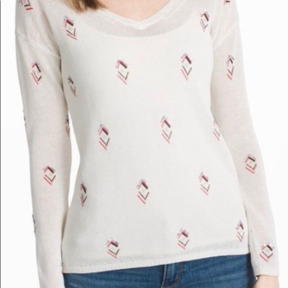 White House Black Market Medium V Neck Embellished Sweater